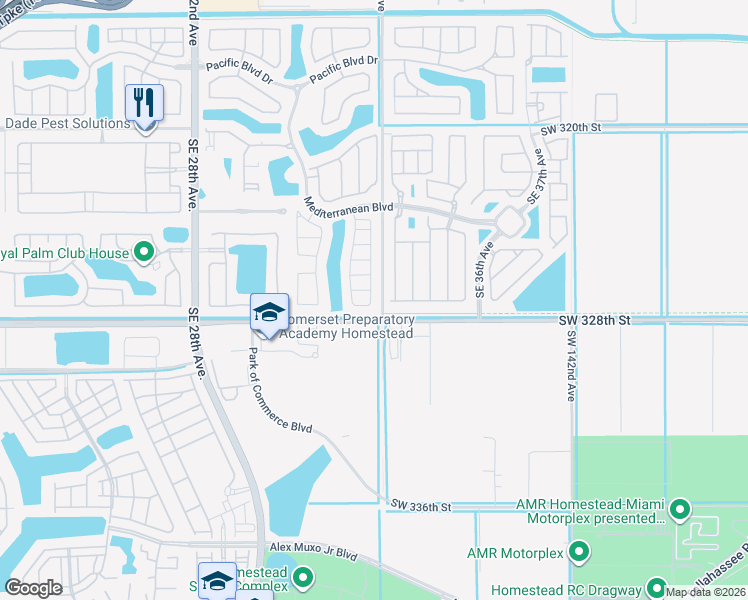 map of restaurants, bars, coffee shops, grocery stores, and more near 655 Southeast 32nd Terrace in Homestead
