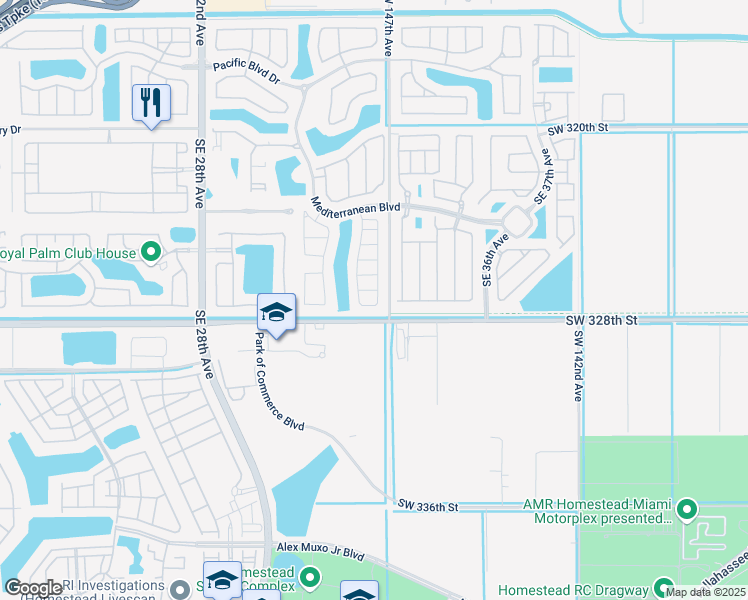 map of restaurants, bars, coffee shops, grocery stores, and more near 655 Southeast 32nd Terrace in Homestead