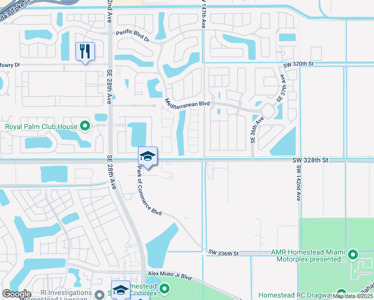 map of restaurants, bars, coffee shops, grocery stores, and more near 654 Southeast 32nd Avenue in Homestead