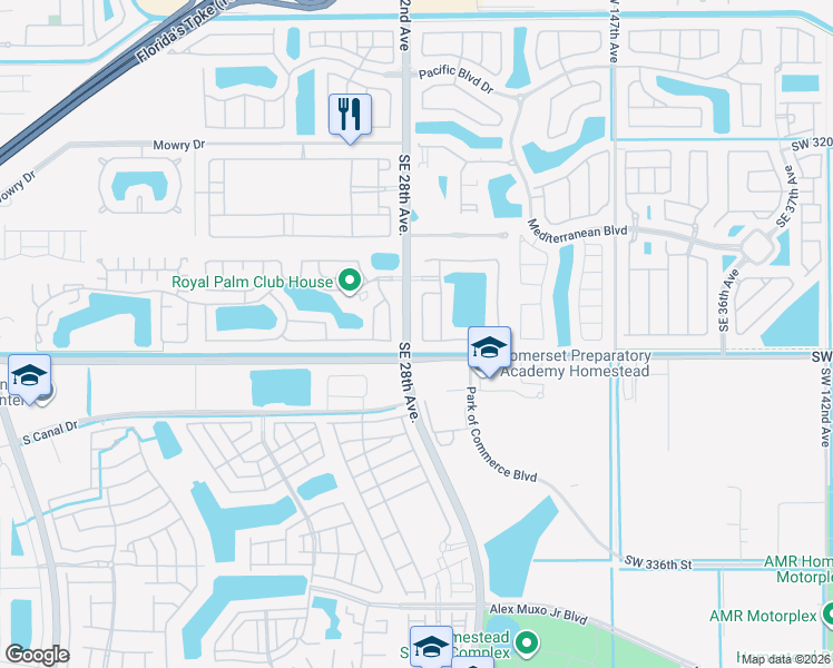 map of restaurants, bars, coffee shops, grocery stores, and more near 670 Southeast 28th Lane in Homestead