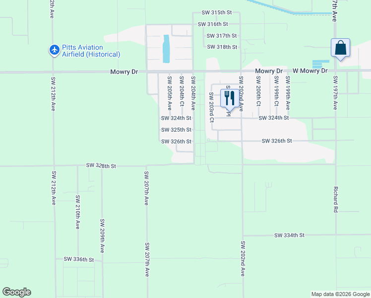 map of restaurants, bars, coffee shops, grocery stores, and more near 20455 Southwest 326th Street in Homestead