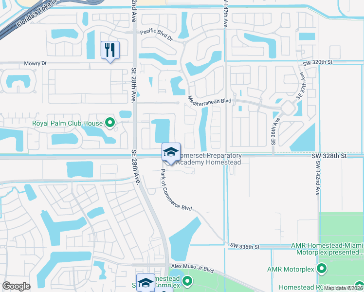 map of restaurants, bars, coffee shops, grocery stores, and more near 633 Southeast 30th Terrace in Homestead