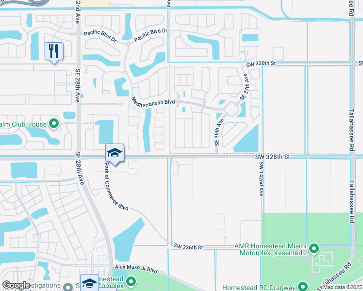 map of restaurants, bars, coffee shops, grocery stores, and more near 672 Southeast 34th Avenue in Homestead