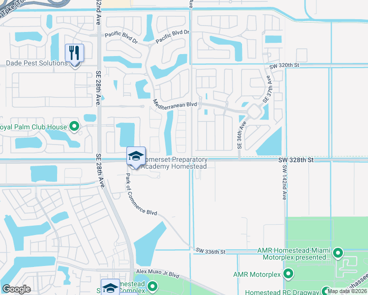 map of restaurants, bars, coffee shops, grocery stores, and more near 655 Southeast 32nd Terrace in Homestead