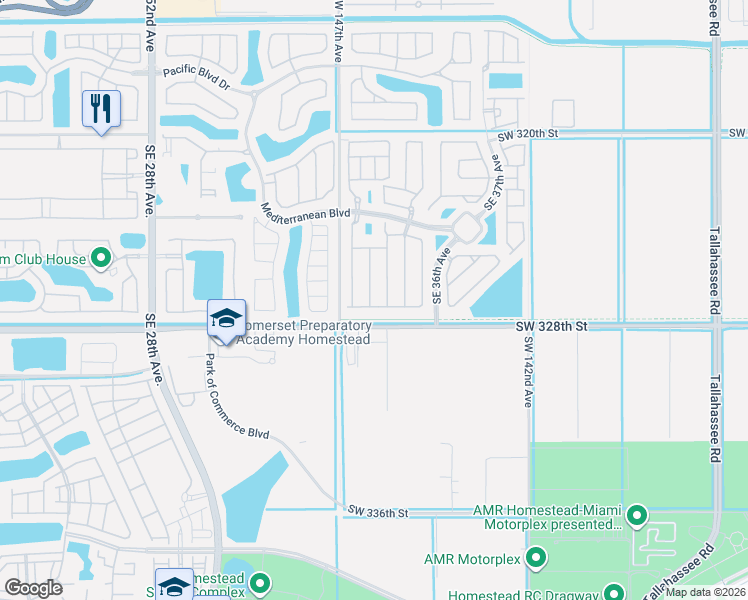 map of restaurants, bars, coffee shops, grocery stores, and more near 672 Southeast 34th Avenue in Homestead