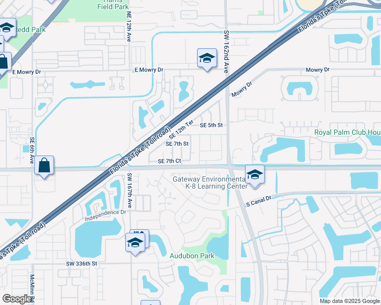 map of restaurants, bars, coffee shops, grocery stores, and more near Southeast 7th Lane in Homestead