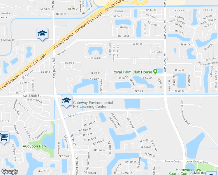 map of restaurants, bars, coffee shops, grocery stores, and more near 697 Southeast 22nd Drive in Homestead