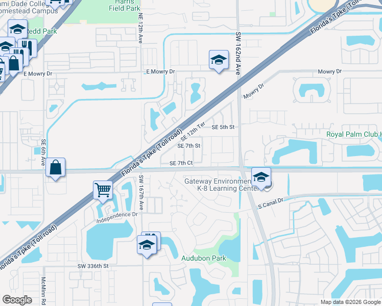 map of restaurants, bars, coffee shops, grocery stores, and more near 703 Southeast 13th Terrace in Homestead