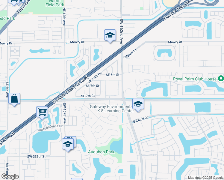 map of restaurants, bars, coffee shops, grocery stores, and more near SE 7th Ln in Homestead