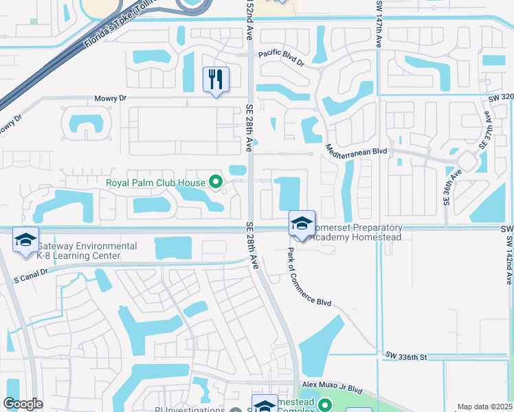 map of restaurants, bars, coffee shops, grocery stores, and more near 670 Southeast 28th Lane in Homestead