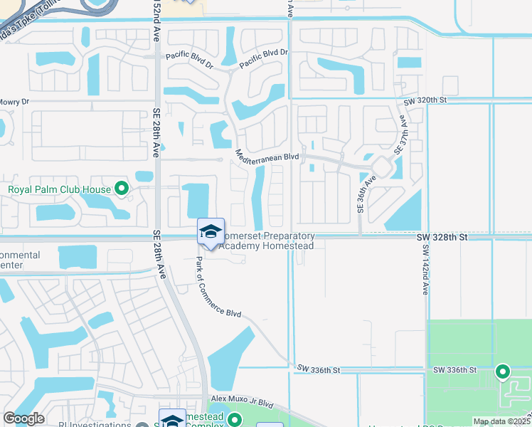 map of restaurants, bars, coffee shops, grocery stores, and more near 654 Southeast 32nd Avenue in Homestead