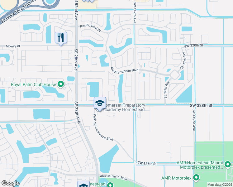 map of restaurants, bars, coffee shops, grocery stores, and more near 654 Southeast 32nd Avenue in Homestead