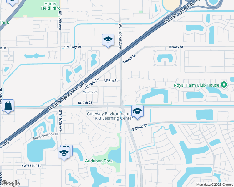 map of restaurants, bars, coffee shops, grocery stores, and more near Farmlife School Road in Homestead