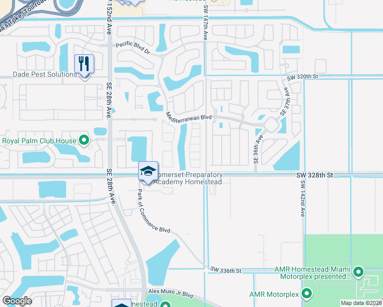 map of restaurants, bars, coffee shops, grocery stores, and more near 654 Southeast 32nd Avenue in Homestead