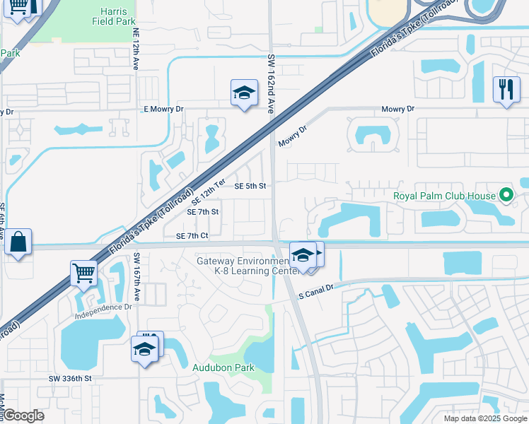 map of restaurants, bars, coffee shops, grocery stores, and more near Farmlife School Road in Homestead