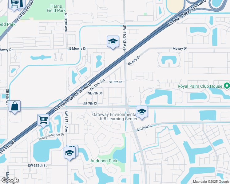 map of restaurants, bars, coffee shops, grocery stores, and more near SE 7th Ln in Homestead