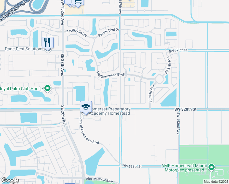 map of restaurants, bars, coffee shops, grocery stores, and more near 3216 Southeast 5th Street in Homestead