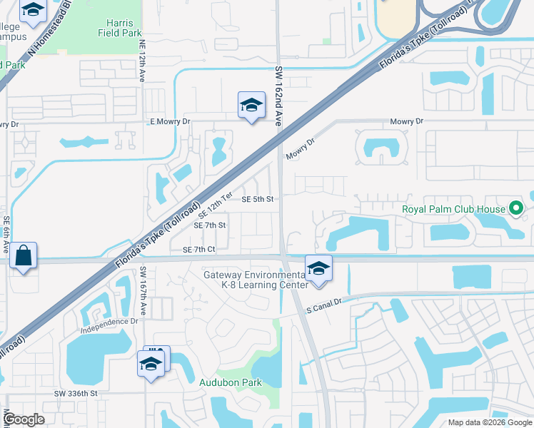 map of restaurants, bars, coffee shops, grocery stores, and more near 1508 Southeast 5th Street in Homestead