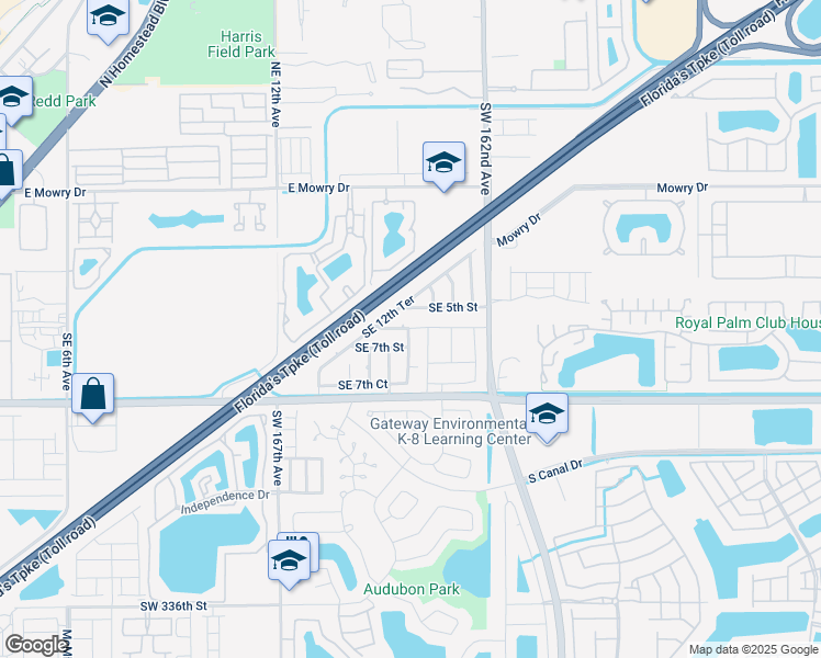 map of restaurants, bars, coffee shops, grocery stores, and more near 1404 Southeast 5th Street in Homestead