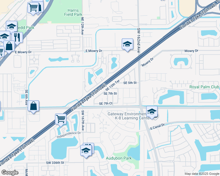 map of restaurants, bars, coffee shops, grocery stores, and more near 828 Southeast 6th Street in Homestead