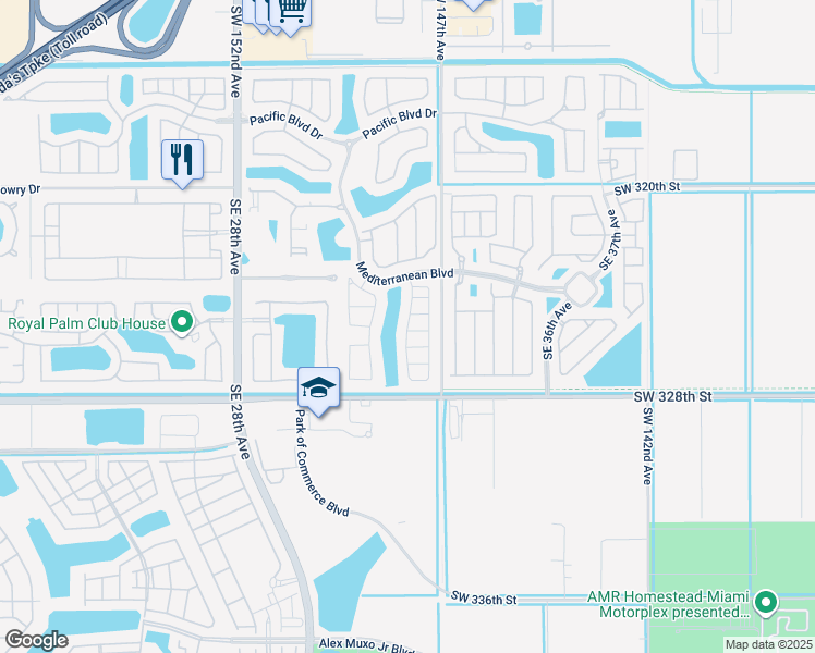 map of restaurants, bars, coffee shops, grocery stores, and more near 601 Southeast 32nd Avenue in Homestead