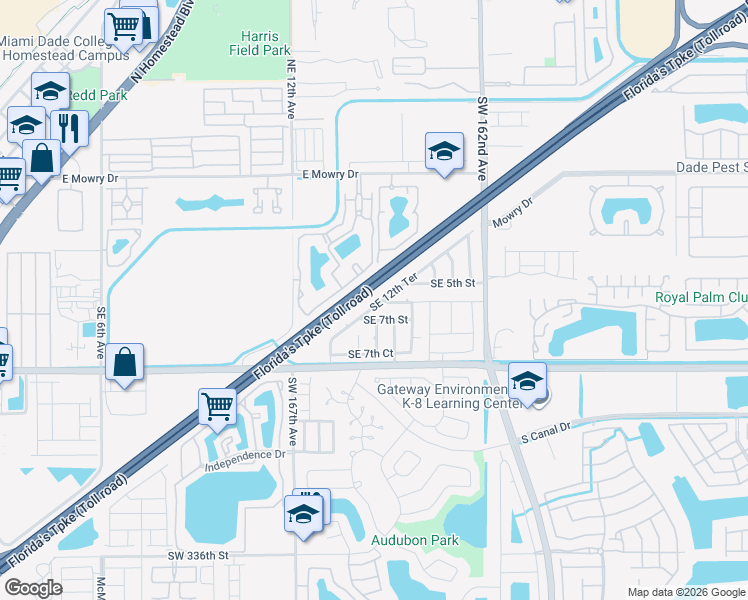 map of restaurants, bars, coffee shops, grocery stores, and more near 514 Southeast 12th Terrace in Homestead