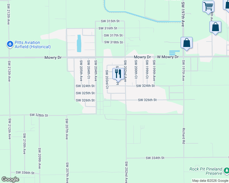 map of restaurants, bars, coffee shops, grocery stores, and more near 20318 Southwest 324th Street in Homestead