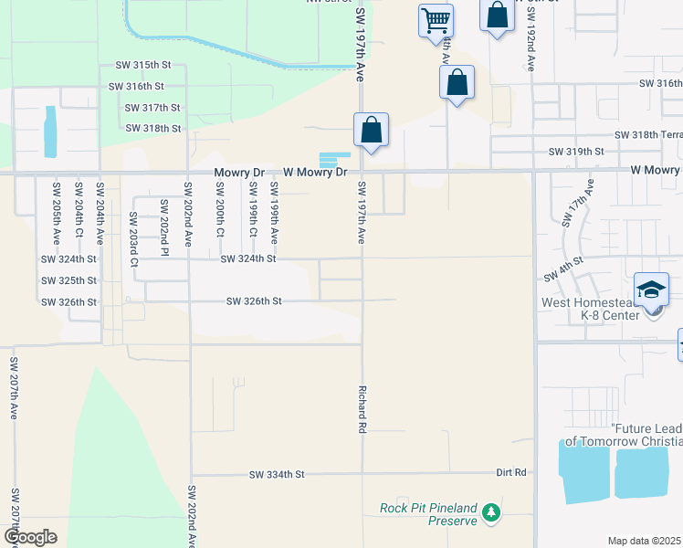 map of restaurants, bars, coffee shops, grocery stores, and more near 19760 Southwest 324th Street in Homestead