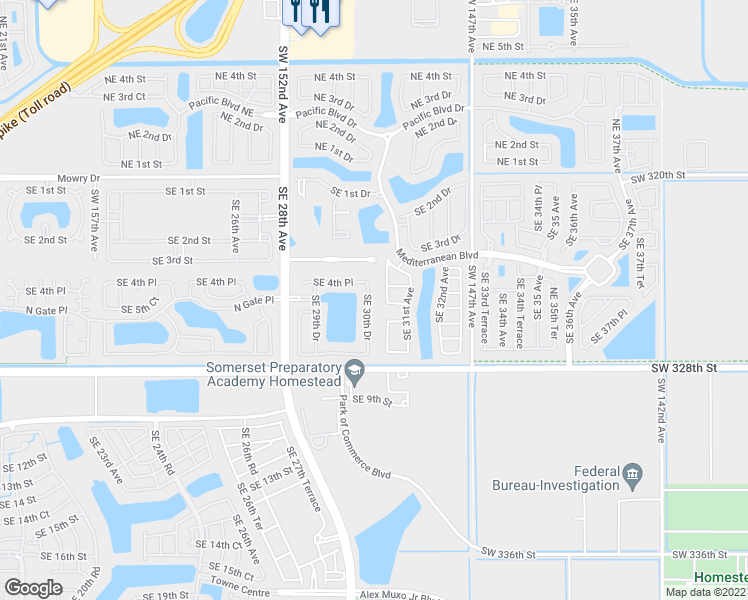 map of restaurants, bars, coffee shops, grocery stores, and more near 495 Southeast 30th Drive in Homestead
