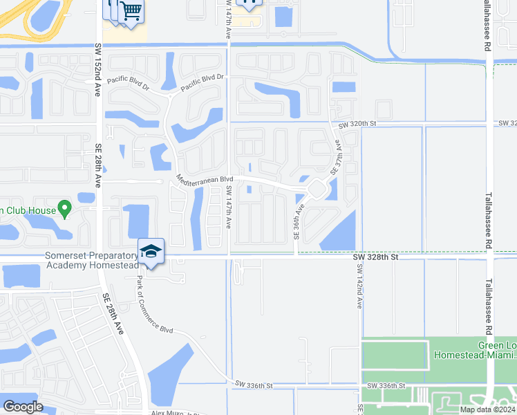 map of restaurants, bars, coffee shops, grocery stores, and more near 524 Southeast 34th Terrace in Homestead