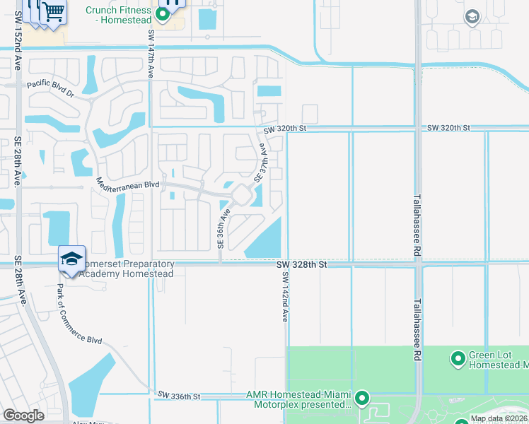 map of restaurants, bars, coffee shops, grocery stores, and more near 410 Southeast 37th Terrace in Homestead