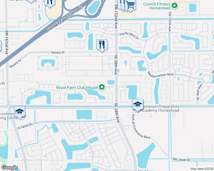 map of restaurants, bars, coffee shops, grocery stores, and more near 505 Southeast 26th Drive in Homestead