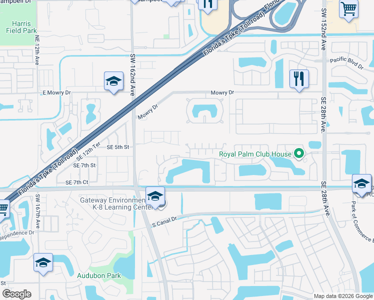 map of restaurants, bars, coffee shops, grocery stores, and more near 2035 Southeast 5th Place in Homestead