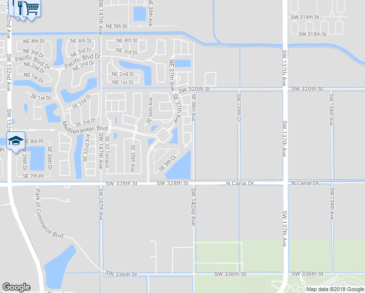 map of restaurants, bars, coffee shops, grocery stores, and more near 440 Southeast 37th Terrace in Homestead
