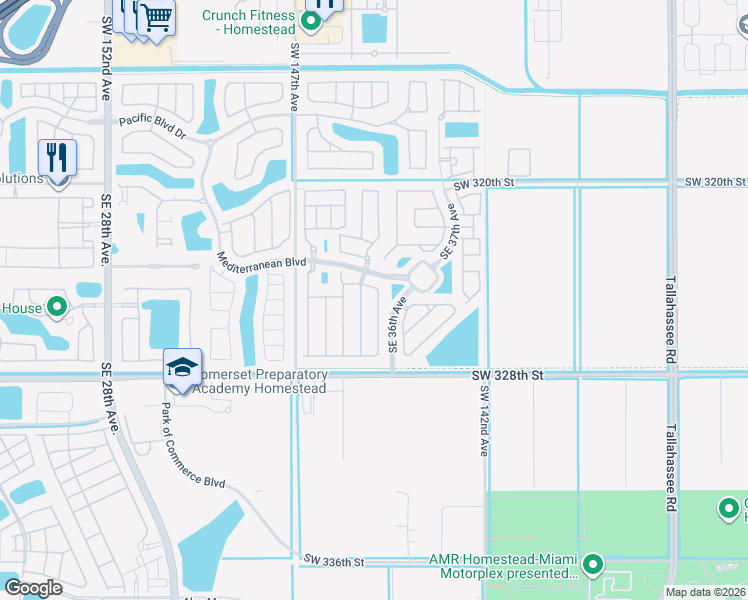 map of restaurants, bars, coffee shops, grocery stores, and more near 516 Southeast 36th Avenue in Homestead