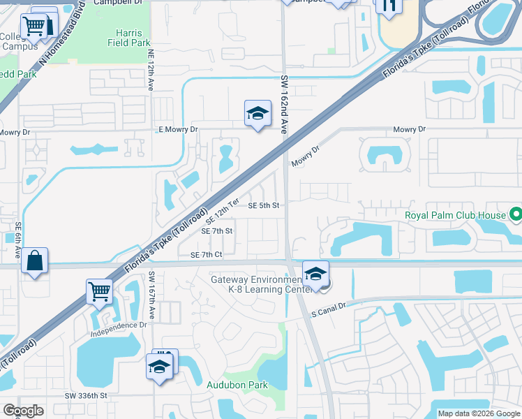 map of restaurants, bars, coffee shops, grocery stores, and more near 1508 Southeast 5th Street in Homestead