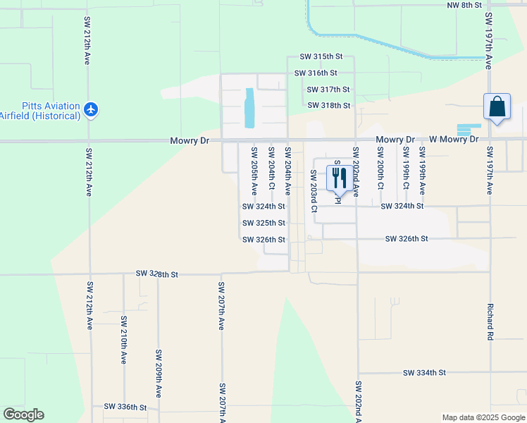 map of restaurants, bars, coffee shops, grocery stores, and more near 20462 Southwest 324th Street in Homestead
