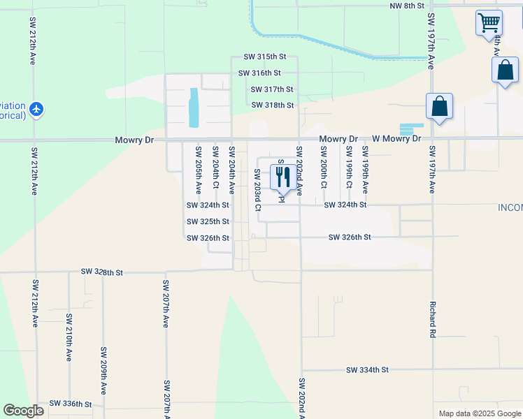 map of restaurants, bars, coffee shops, grocery stores, and more near 20318 Southwest 324th Street in Homestead