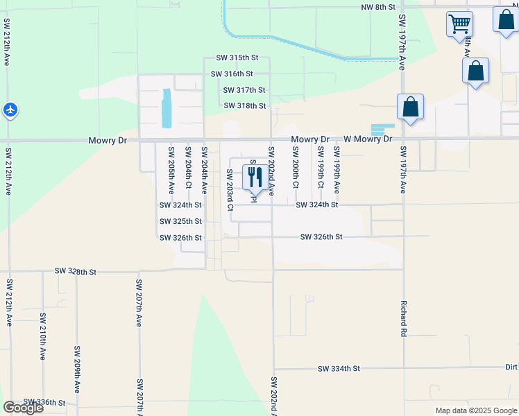 map of restaurants, bars, coffee shops, grocery stores, and more near 20238 Southwest 324th Street in Homestead