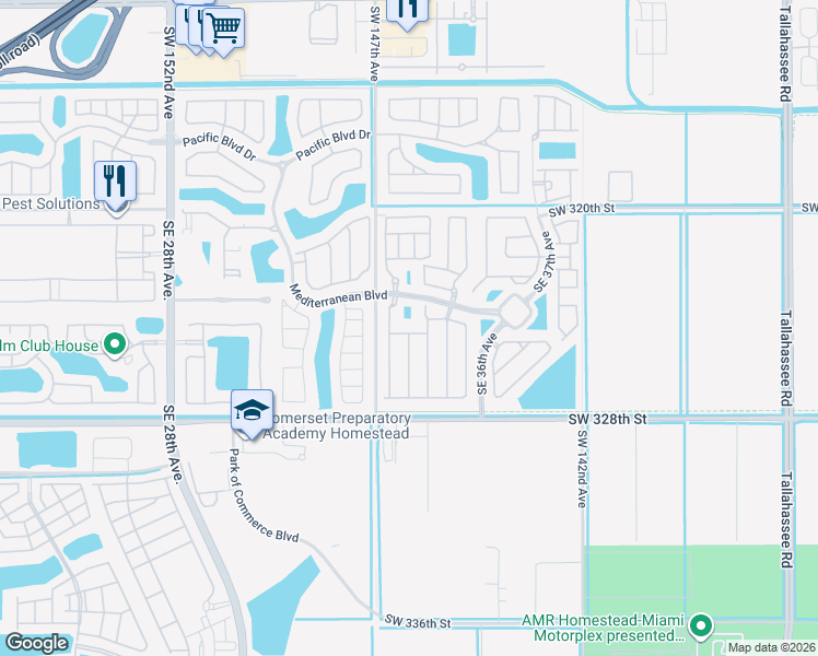 map of restaurants, bars, coffee shops, grocery stores, and more near 522 Southeast 32nd Avenue in Homestead