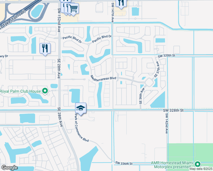 map of restaurants, bars, coffee shops, grocery stores, and more near 513 Southeast 32nd Terrace in Homestead