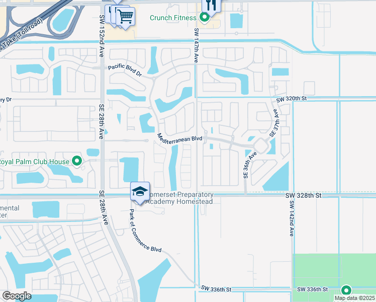 map of restaurants, bars, coffee shops, grocery stores, and more near 513 Southeast 32nd Terrace in Homestead