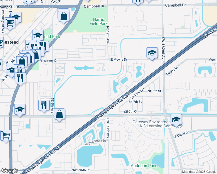 map of restaurants, bars, coffee shops, grocery stores, and more near 11249 Southwest 167th Avenue in Homestead