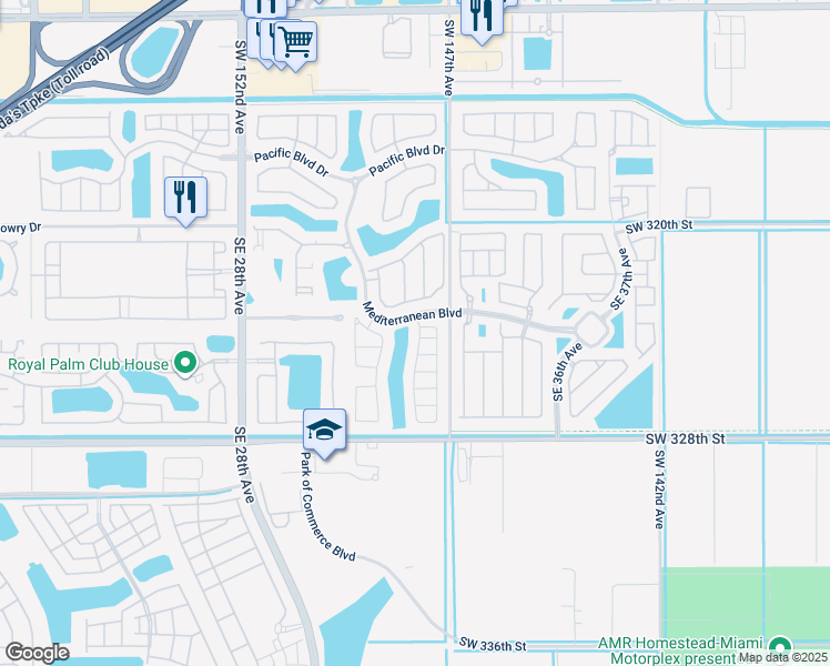 map of restaurants, bars, coffee shops, grocery stores, and more near 3150 Southeast 3rd Drive in Homestead