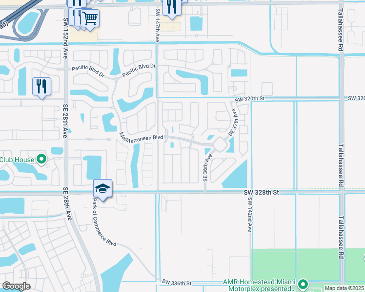 map of restaurants, bars, coffee shops, grocery stores, and more near 431 Southeast 34th Terrace in Homestead