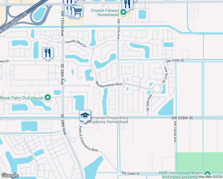 map of restaurants, bars, coffee shops, grocery stores, and more near 3223 Southeast 4th Street in Homestead