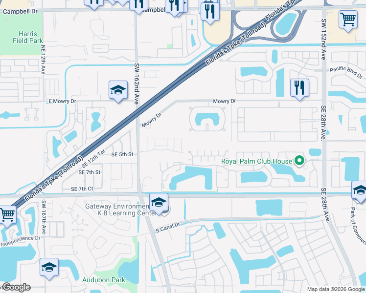 map of restaurants, bars, coffee shops, grocery stores, and more near 361 Southeast 20th Terrace in Homestead