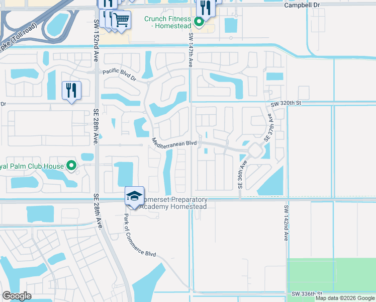 map of restaurants, bars, coffee shops, grocery stores, and more near 3223 Southeast 4th Street in Homestead