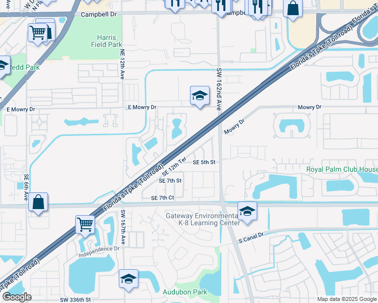 map of restaurants, bars, coffee shops, grocery stores, and more near 428 Southeast 12th Terrace in Homestead