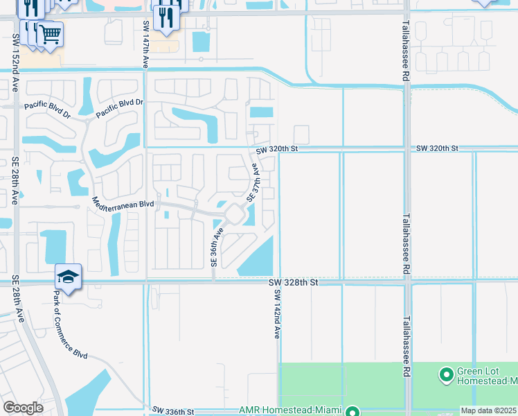 map of restaurants, bars, coffee shops, grocery stores, and more near 328 Southeast 37th Terrace in Homestead